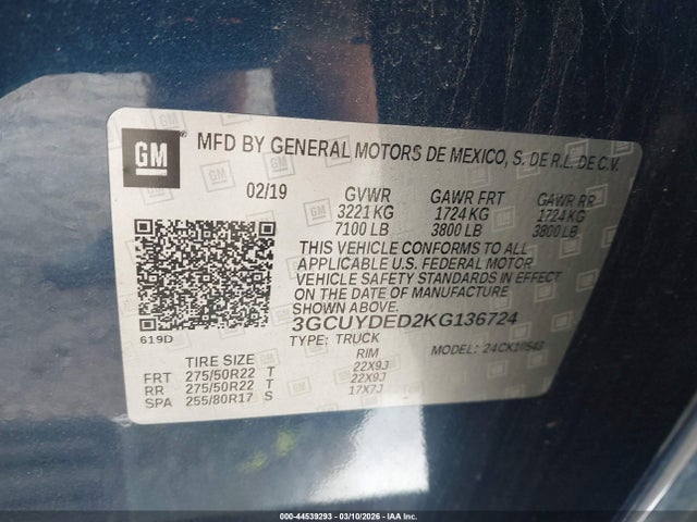 3GCUYDED2KG136724 Chevrolet Silverado 1500 Lt