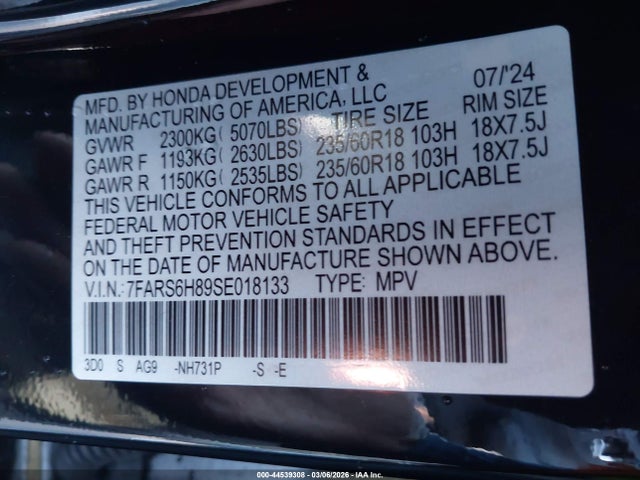 Продаж на аукціоні авто 2025 Honda Cr-v Hybrid Sport-l, vin: 7FARS6H89SE018133, номер лоту: 44539308