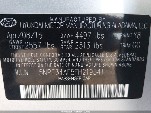 Aukcja sprzedaży 2015 Hyundai Sonata Sport, vin: 5NPE34AF5FH219541, numer aukcji: 44539321