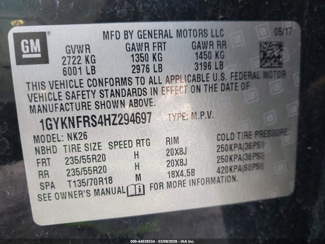 Aukcja sprzedaży 2017 Cadillac Xt5 Platinum, vin: 1GYKNFRS4HZ294697, numer aukcji: 44539334