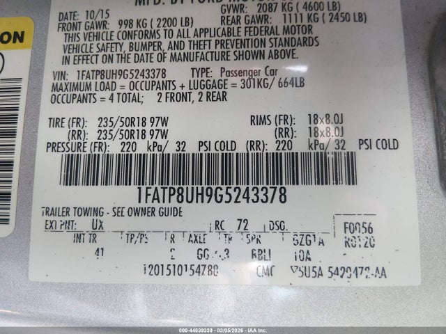 1FATP8UH9G5243378 Ford Mustang Ecoboost Premium
