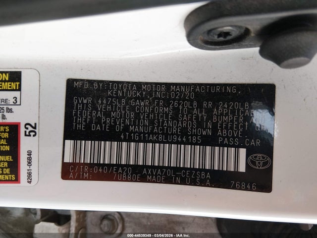 Toyota CAMRY SE 2020 4T1G11AK8LU944185 Image 9