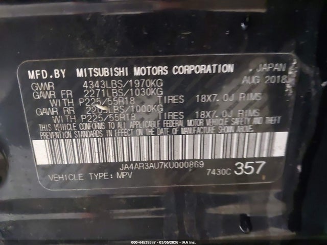Продаж на аукціоні авто 2019 Mitsubishi Outlander Sport 2.0 Se, vin: JA4AR3AU7KU000869, номер лоту: 44539387
