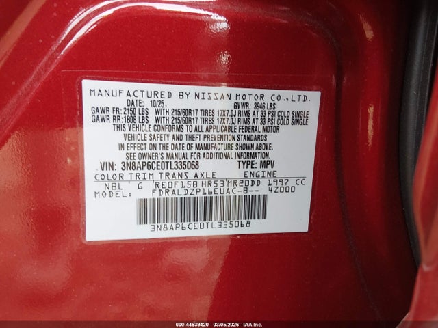 3N8AP6CE0TL335068 Nissan KICKS SV