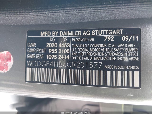 Aukcja sprzedaży 2012 Mercedes-benz C 250 Sport, vin: WDDGF4HB6CR201577, numer aukcji: 44539422