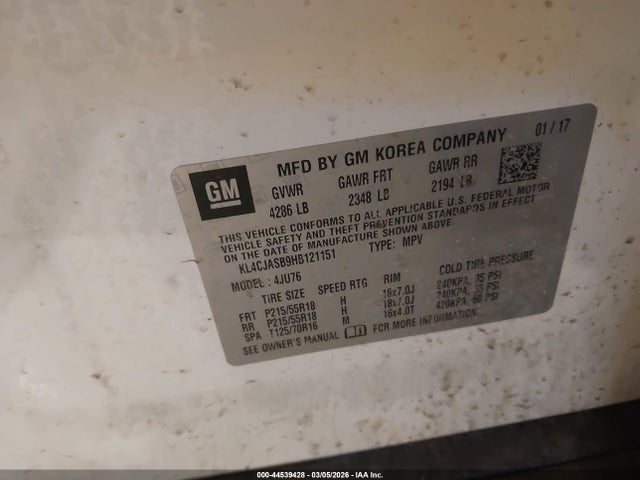 Aukcja sprzedaży 2017 Buick Encore Preferred, vin: KL4CJASB9HB121151, numer aukcji: 44539428