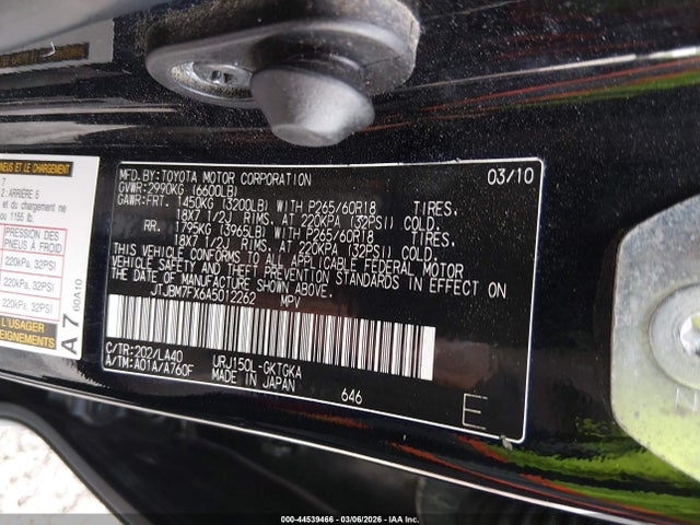 Aukcja sprzedaży 2010 Lexus Gx 460, vin: JTJBM7FX6A5012262, numer aukcji: 44539466