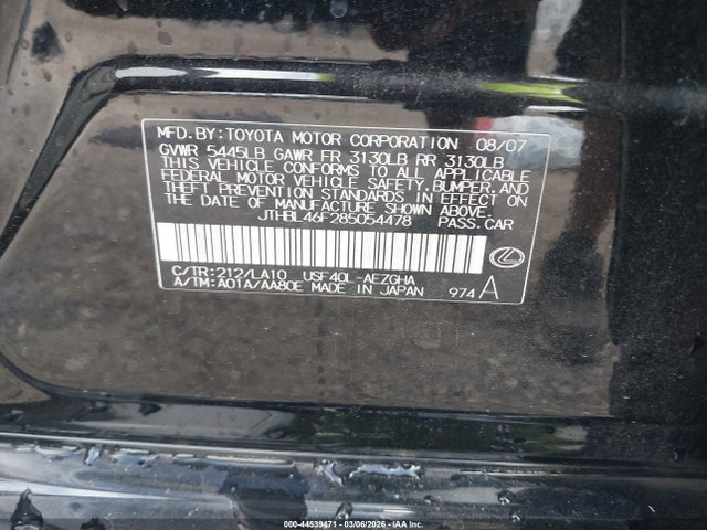 Aukcja sprzedaży 2008 Lexus Ls 460, vin: JTHBL46F285054478, numer aukcji: 44539471