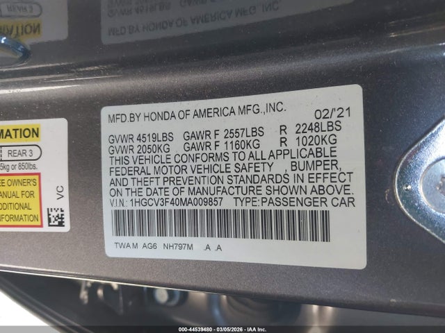1HGCV3F40MA009857 Honda Accord Hybrid Ex