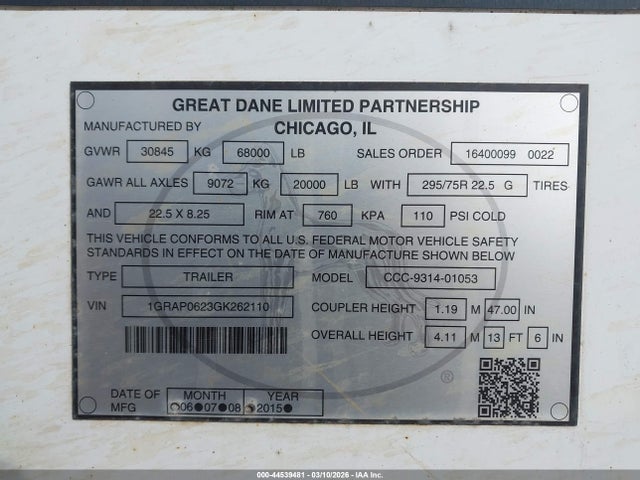 1GRAP0623GK262110 Great Dane Trailers Great Dane Trailers