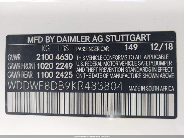 2019 MERCEDES-BENZ C 300 WDDWF8DB9KR483804 Photo 8