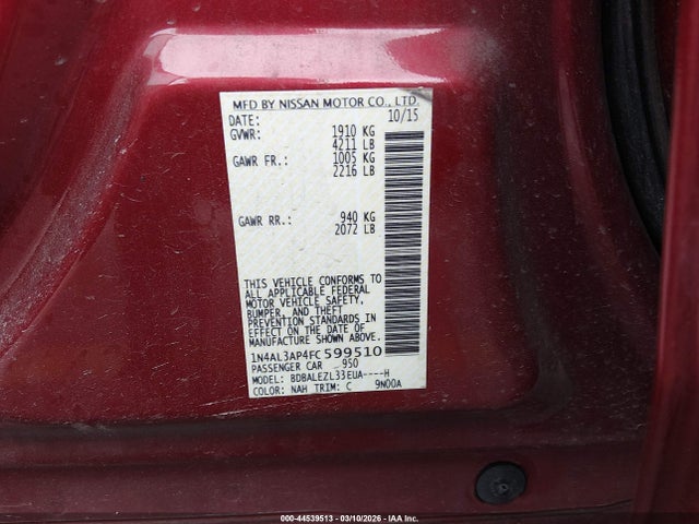 Nissan Altima 2.5 S 2015 1N4AL3AP4FC599510 Image 9