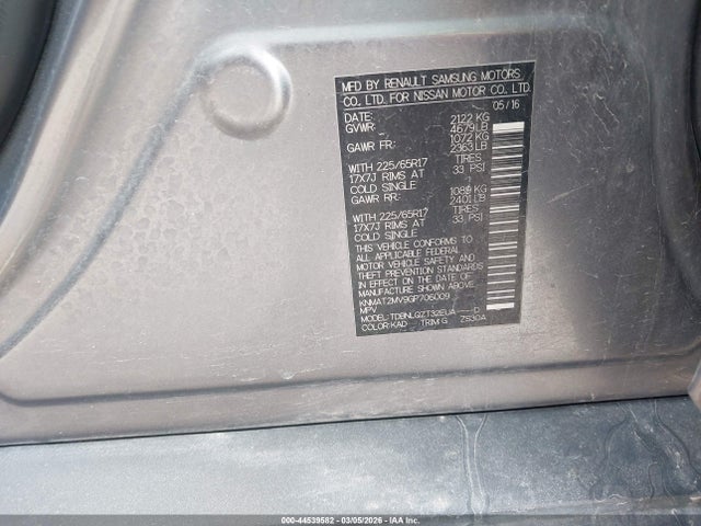 Nissan Rogue S/sl/sv 2016 KNMAT2MV9GP706009 Image 9