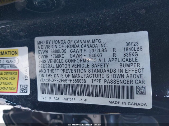 Honda Civic Sport 2023 2HGFE2F56PH556038 Image 9