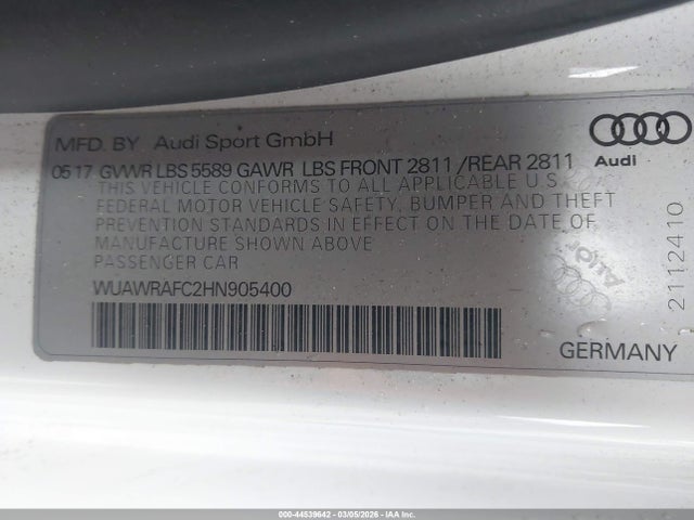 Продаж на аукціоні авто 2017 Audi Rs 7 4.0t Performance Prestige, vin: WUAWRAFC2HN905400, номер лоту: 44539642