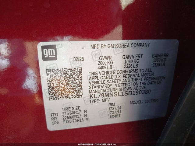 KL79MNSL1SB190380 Chevrolet Trailblazer Awd Ls