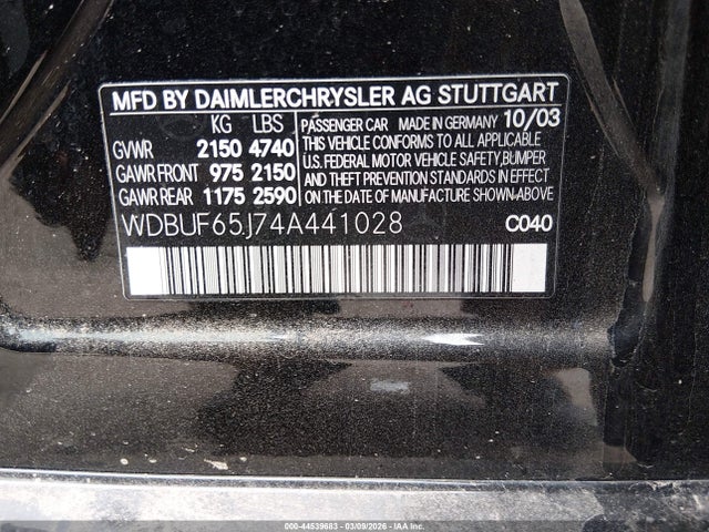 Продажа на аукционе авто 2004 Mercedes-benz E 320, vin: WDBUF65J74A441028, номер лота: 44539683