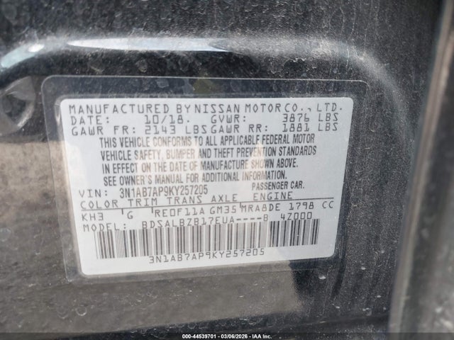 Nissan SENTRA S 2019 3N1AB7AP9KY257205 Image 9