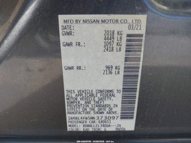 1N4BL4FW5MN373097 Nissan Altima Platinum Intelligent Awd