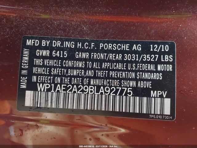 Продаж на аукціоні авто 2011 Porsche Cayenne Hybrid S, vin: WP1AE2A29BLA92775, номер лоту: 44539816