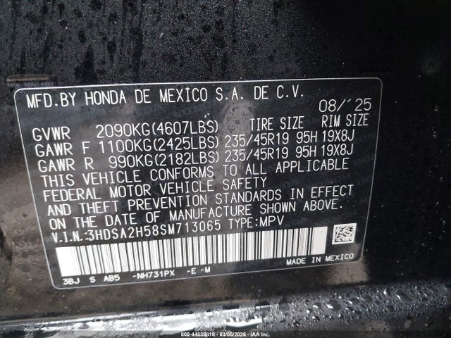 2025 Acura Adx A-spec მანქანა იყიდება აუქციონზე, vin: 3HDSA2H58SM713065, აუქციონის ნომერი: 44539818