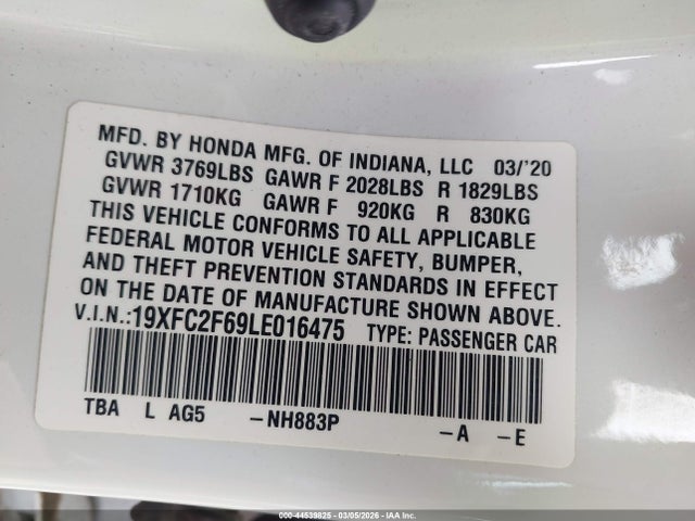 2020 Honda Civic Lx მანქანა იყიდება აუქციონზე, vin: 19XFC2F69LE016475, აუქციონის ნომერი: 44539825