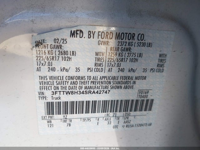Продажа на аукционе авто 2025 Ford Maverick Xlt, vin: 3FTTW8H34SRA42747, номер лота: 44539855