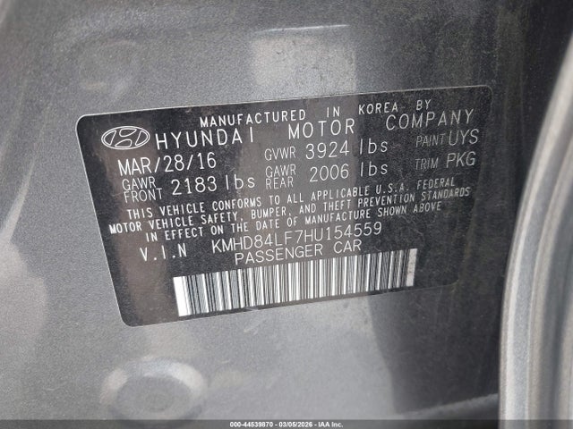 Aukcja sprzedaży 2017 Hyundai Elantra Se, vin: KMHD84LF7HU154559, numer aukcji: 44539870