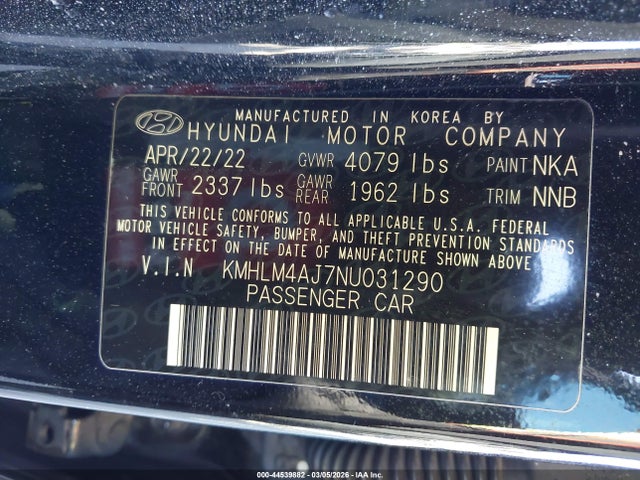 2022 Hyundai Elantra Hybrid Blue მანქანა იყიდება აუქციონზე, vin: KMHLM4AJ7NU031290, აუქციონის ნომერი: 44539882