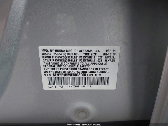 Honda Pilot Ex-l 2014 5FNYF4H59EB033905 Image 9