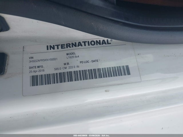 2019 International Lt მანქანა იყიდება აუქციონზე, vin: 3HSDZAPR5KN155551, აუქციონის ნომერი: 44539909