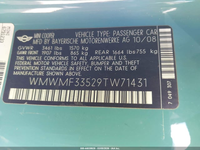 2009 MINI COOPER WMWMF33529TW71431 Photo 8