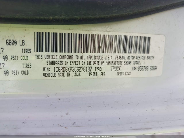 Продажа на аукционе авто 2012 Ram 1500 St, vin: 1C6RD6KP3CS278187, номер лота: 44539934