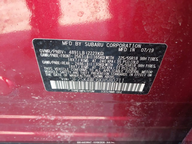 Aukcja sprzedaży 2019 Subaru Forester Touring, vin: JF2SKAWC6KH580211, numer aukcji: 44539947