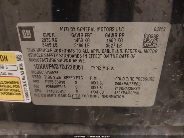 Продажа на аукционе авто 2013 Gmc Acadia Sle-2, vin: 1GKKVPKD7DJ228861, номер лота: 44539971