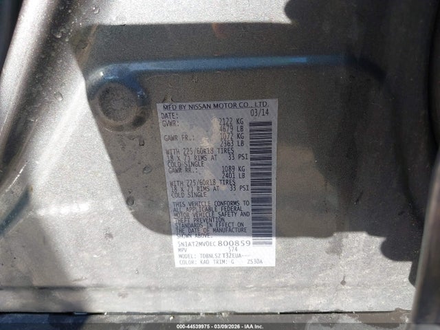 44539975 :رقم المزاد ، 5N1AT2MV0EC800859 vin ، 2014 Nissan Rogue Sl مزاد بيع