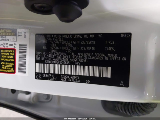 Toyota Highlander Xle 2023 5TDKDRAH5PS042645 Image 9