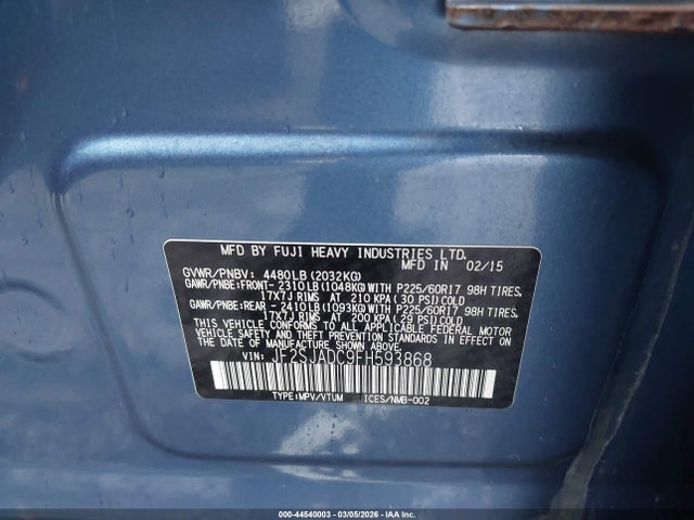44540003 :رقم المزاد ، JF2SJADC9FH593868 vin ، 2015 Subaru Forester 2.5i Premium مزاد بيع