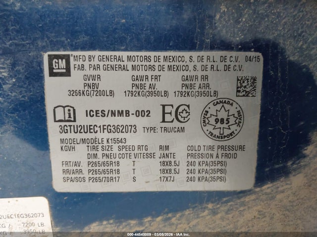 2015 GMC SIERRA 1500 3GTU2UEC1FG362073 Photo 8