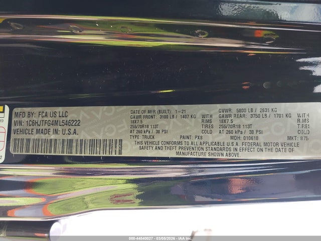 2021 JEEP GLADIATOR 1C6HJTFG4ML546222 Photo 8