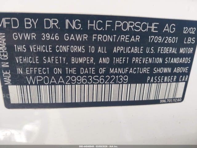 2003 PORSCHE 911 WP0AA29963S622139 Photo 8