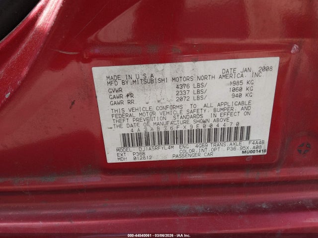 2009 MITSUBISHI GALANT 4A3AB36FX9E004470 Photo 8