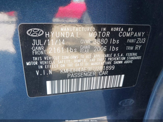 Hyundai ELANTRA SE 2015 KMHDH4AE9FU281899 Image 9