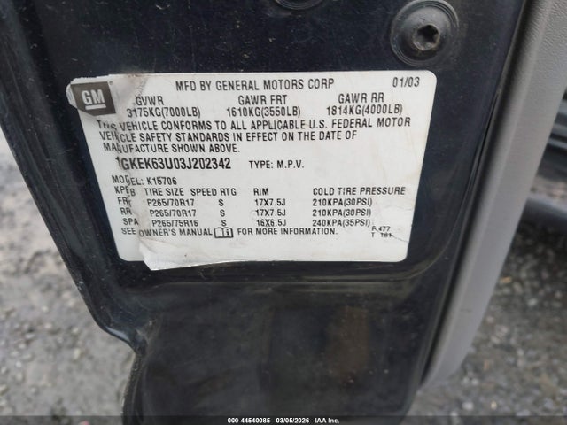 Aukcja sprzedaży 2003 Gmc Yukon Denali, vin: 1GKEK63U03J202342, numer aukcji: 44540085