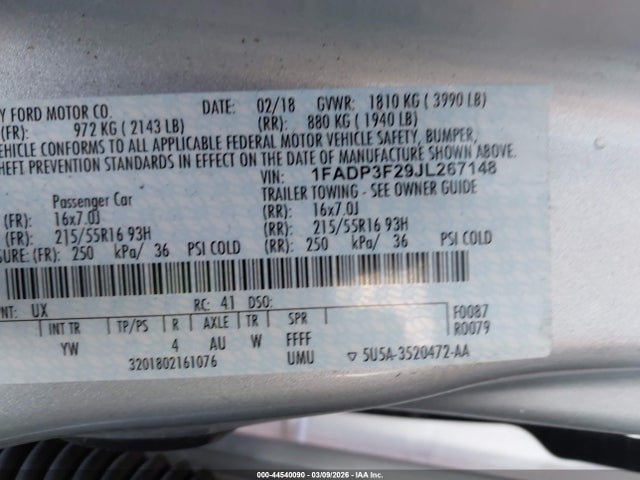 Ford FOCUS SE 2018 1FADP3F29JL267148 Image 9