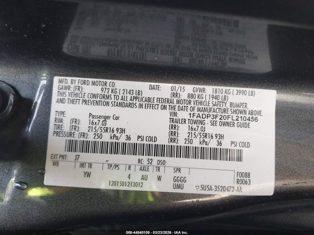 Aukcja sprzedaży 2015 Ford Focus Se, vin: 1FADP3F20FL210456, numer aukcji: 44540109