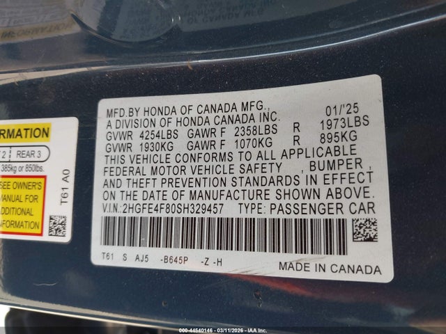 2HGFE4F80SH329457 Honda Civic Hybrid Sport/sport Touring