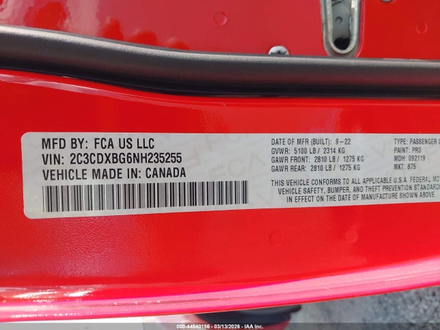 Aukcja sprzedaży 2022 Dodge Charger Sxt Rwd, vin: 2C3CDXBG6NH235255, numer aukcji: 44540156