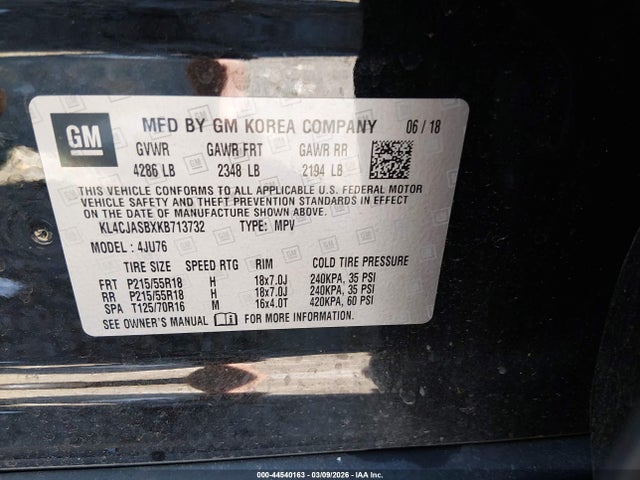 Aukcja sprzedaży 2019 Buick Encore Fwd Preferred, vin: KL4CJASBXKB713732, numer aukcji: 44540163