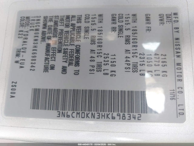 3N6CM0KN3HK698342 Nissan Nv200 S